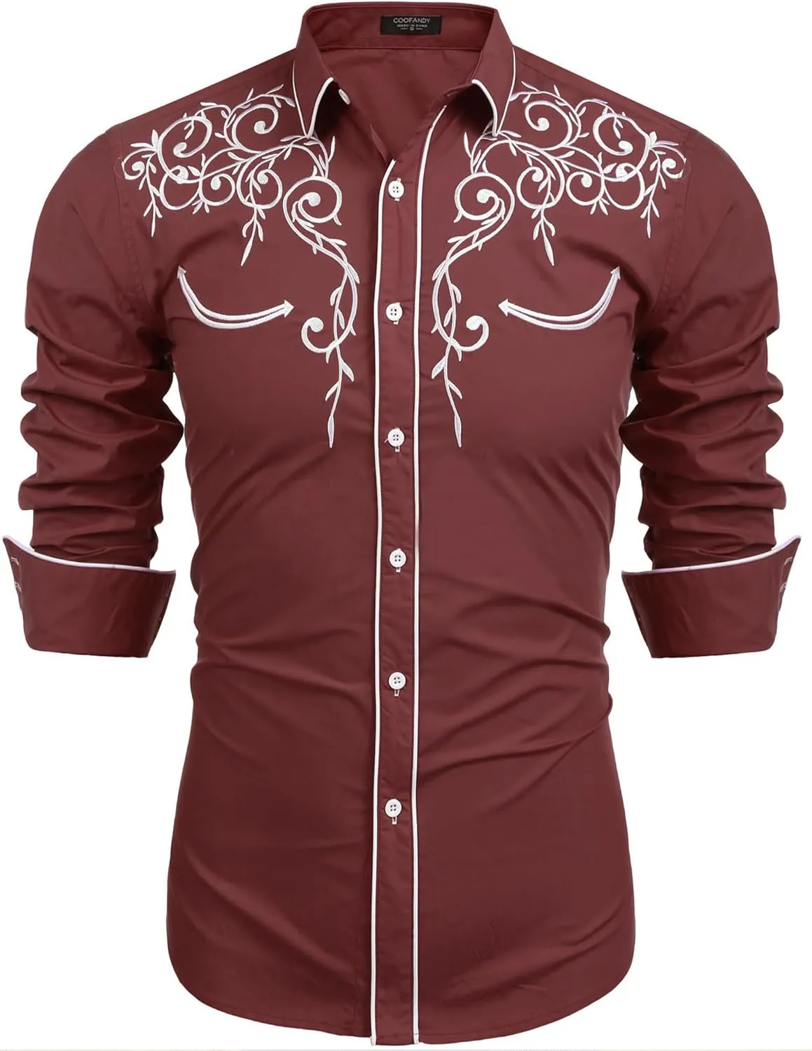 COOFANDY Men's Western Cowboy Shirts Long Sleeve Embroidered Shirt Slim Fit Casual Button Down Shirts