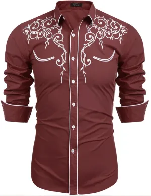 COOFANDY Men's Western Cowboy Shirts Long Sleeve Embroidered Shirt Slim Fit Casual Button Down Shirts