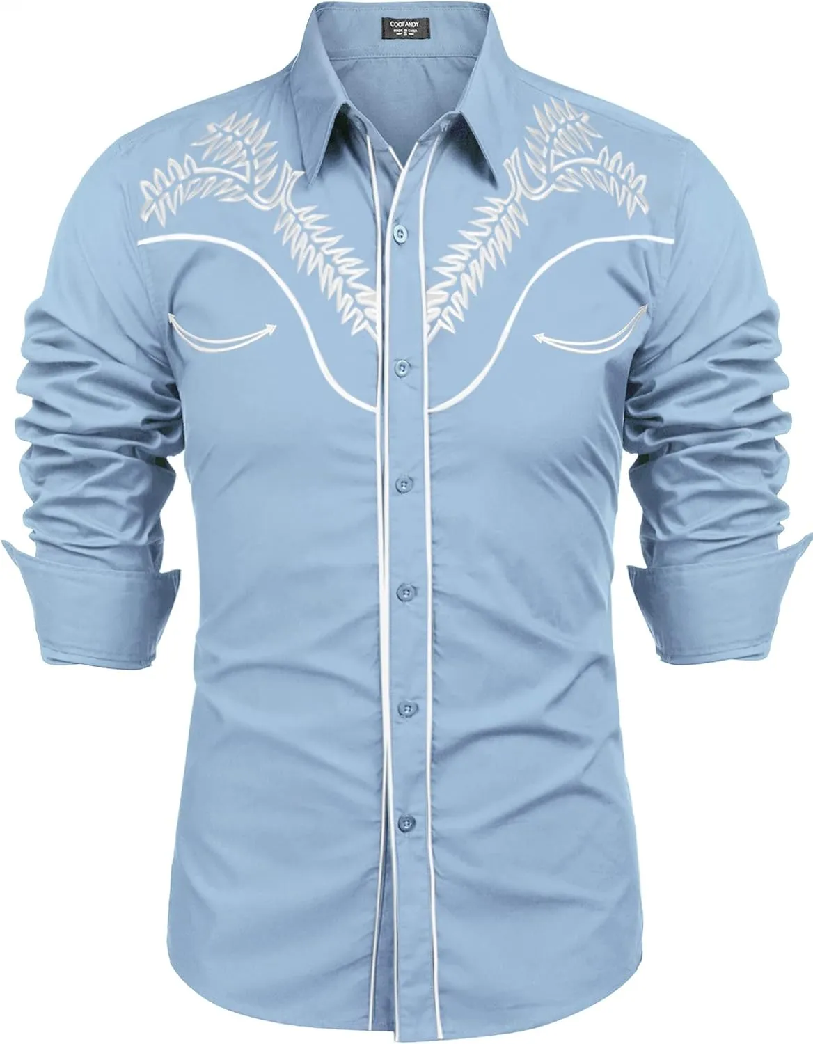 COOFANDY Men's Western Shirts Long Sleeve Slim Fit Embroideres Cowboy Shirts Casual Button Down Shirt