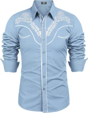 COOFANDY Men's Western Shirts Long Sleeve Slim Fit Embroideres Cowboy Shirts Casual Button Down Shirt