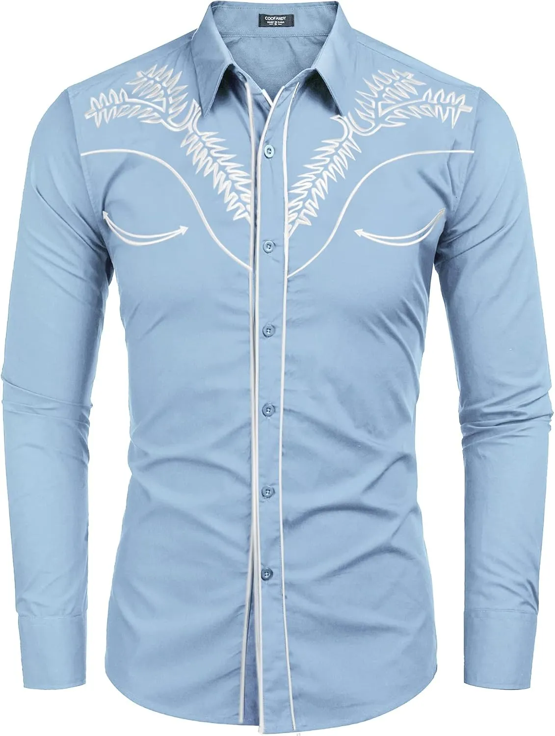 COOFANDY Men's Western Shirts Long Sleeve Slim Fit Embroideres Cowboy Shirts Casual Button Down Shirt