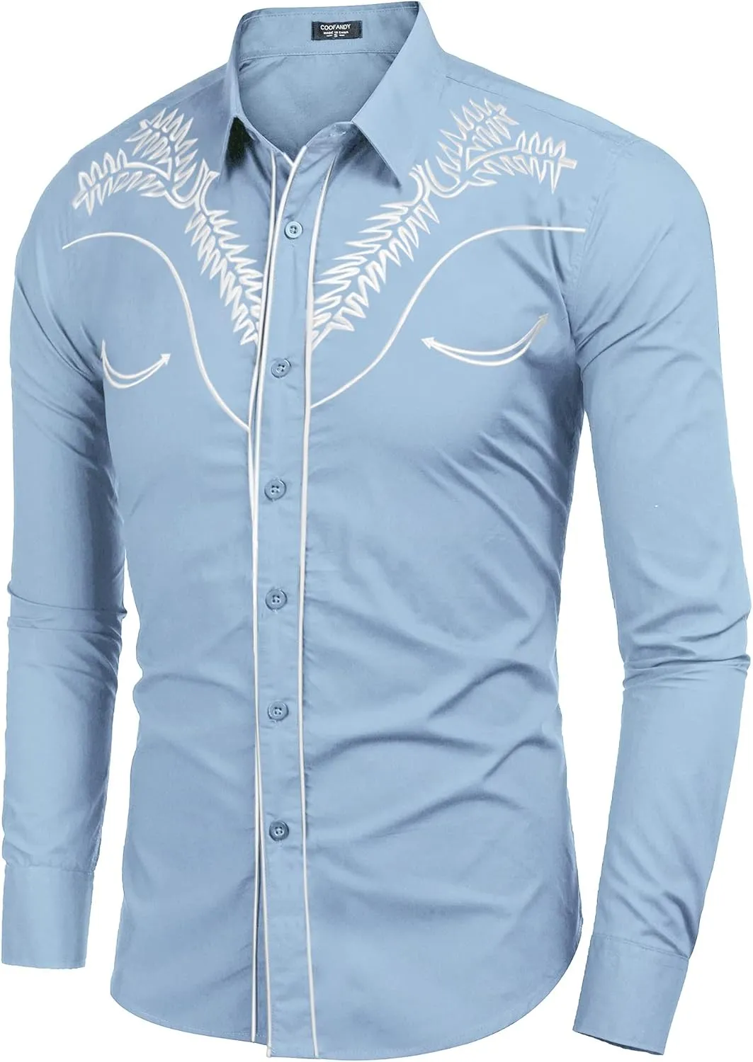 COOFANDY Men's Western Shirts Long Sleeve Slim Fit Embroideres Cowboy Shirts Casual Button Down Shirt