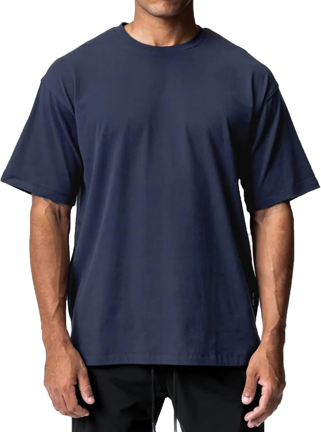 Cotton Gym Shirts Oversized Athletic Loose Workout t Shirts Short Sleeve for Men T68N
