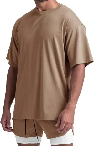 Cotton Gym Shirts Oversized Athletic Loose Workout t Shirts Short Sleeve for Men T68N