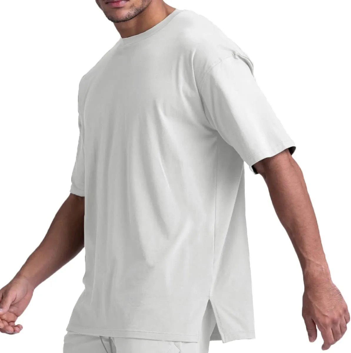 Cotton Gym Shirts Oversized Athletic Loose Workout t Shirts Short Sleeve for Men T68N