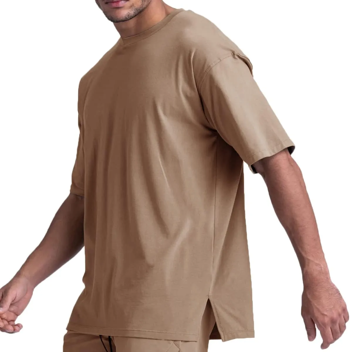 Cotton Gym Shirts Oversized Athletic Loose Workout t Shirts Short Sleeve for Men T68N