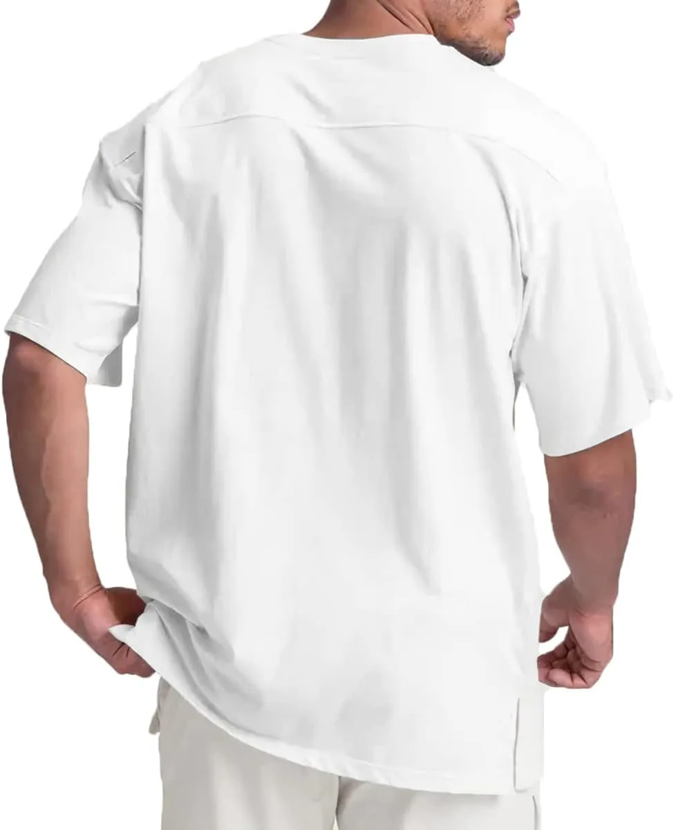 Cotton Gym Shirts Oversized Athletic Loose Workout t Shirts Short Sleeve for Men T68N
