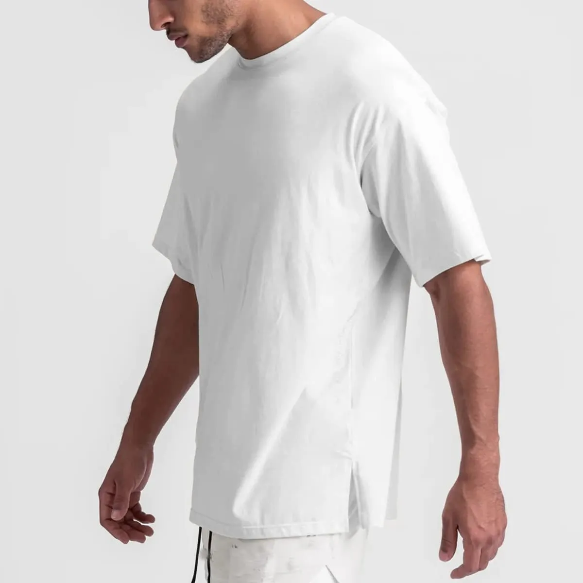 Cotton Gym Shirts Oversized Athletic Loose Workout t Shirts Short Sleeve for Men T68N