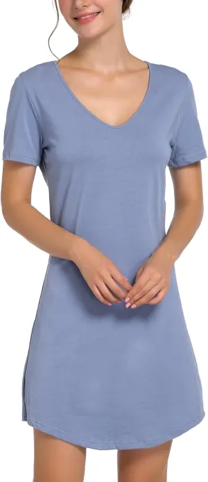 Cotton Sleep Shirts for Women Soft Sleepwear Loose Fit Night Shirts V-neck Nightwear