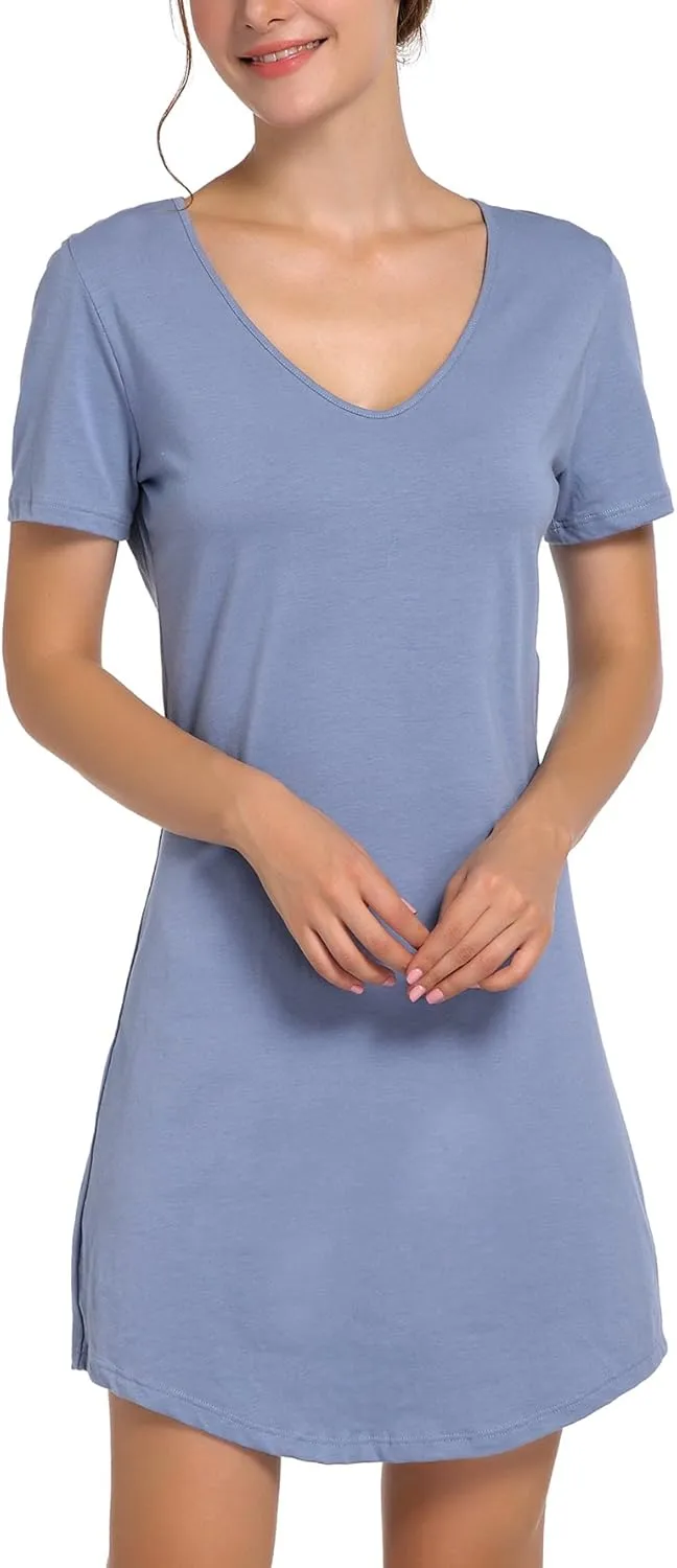 Cotton Sleep Shirts for Women Soft Sleepwear Loose Fit Night Shirts V-neck Nightwear