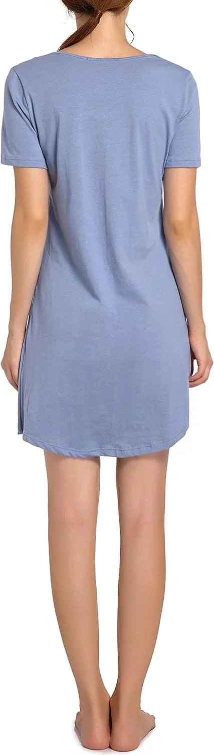 Cotton Sleep Shirts for Women Soft Sleepwear Loose Fit Night Shirts V-neck Nightwear