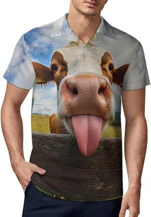 Cow Funny Tongue Men's Polo Shirt Short Sleeve Golf T Shirt Moisture Wicking Workout Tees