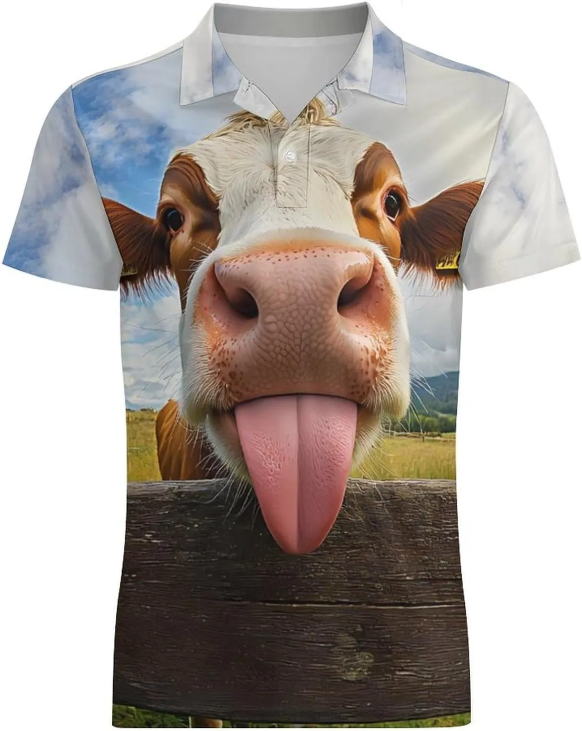 Cow Funny Tongue Men's Polo Shirt Short Sleeve Golf T Shirt Moisture Wicking Workout Tees