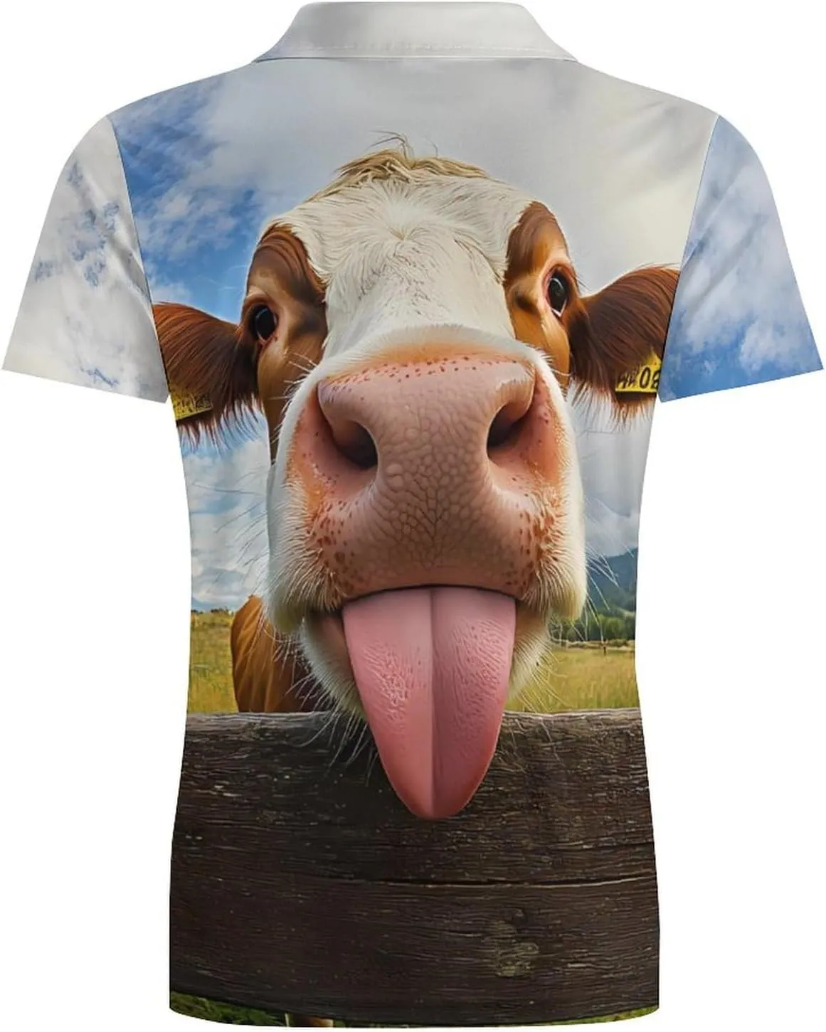 Cow Funny Tongue Men's Polo Shirt Short Sleeve Golf T Shirt Moisture Wicking Workout Tees
