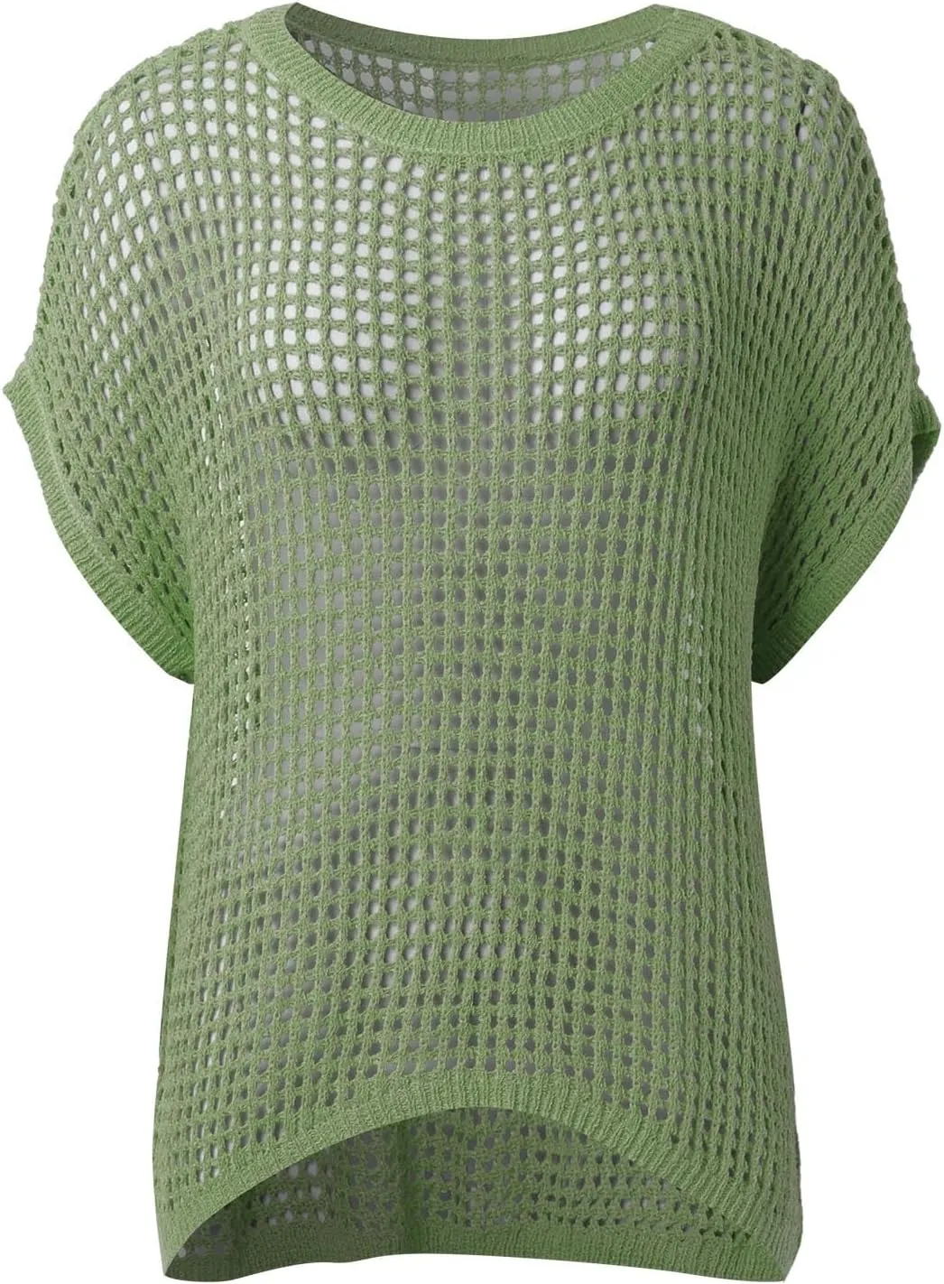 Crochet Tops for Women Summer Scoop Neck Off Shoulder Sweater Beach Coverup Short Sleeve Hollow Out Knit Pullover Top