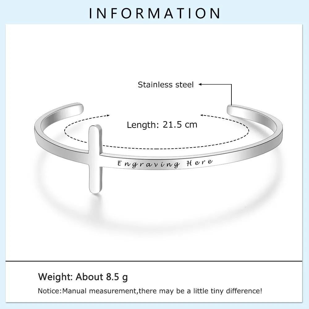 Cross Bracelet: Men & Women Personalized Bangles Cross Shape - Engraved Cuff Bangles - Custom Jewelry for Women/Men - Stainless Steel Bangles Gift