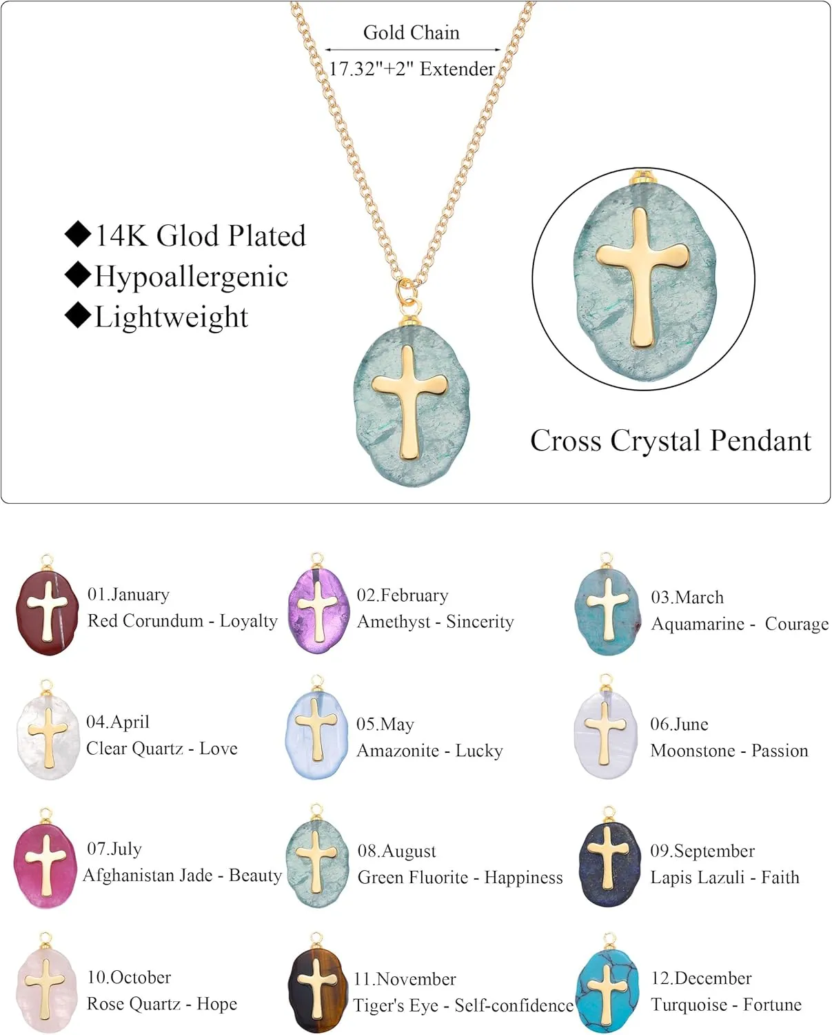 Cross Necklace for Women 14K Gold Plated Crystal Pendant Necklace Handmade Gem Necklaces Dainty Gold Necklaces for Women Trendy