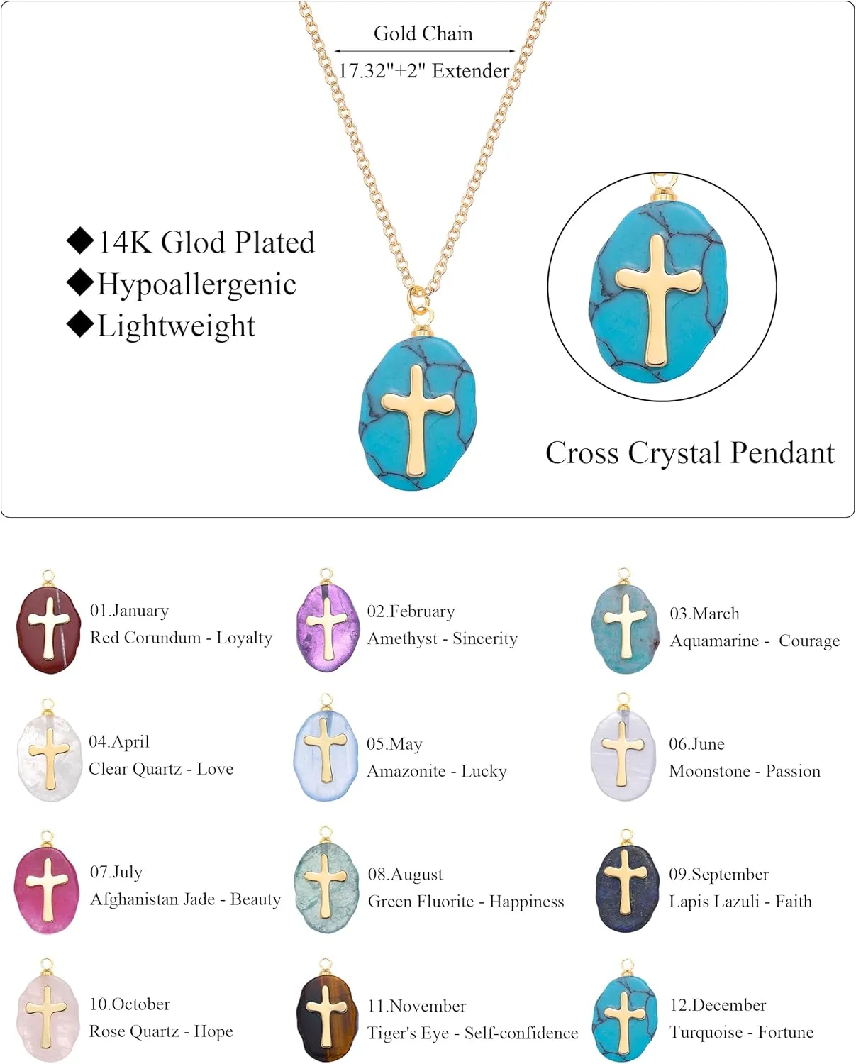 Cross Necklace for Women 14K Gold Plated Crystal Pendant Necklace Handmade Gem Necklaces Dainty Gold Necklaces for Women Trendy