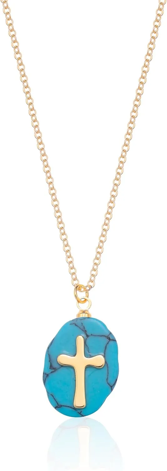 Cross Necklace for Women 14K Gold Plated Crystal Pendant Necklace Handmade Gem Necklaces Dainty Gold Necklaces for Women Trendy