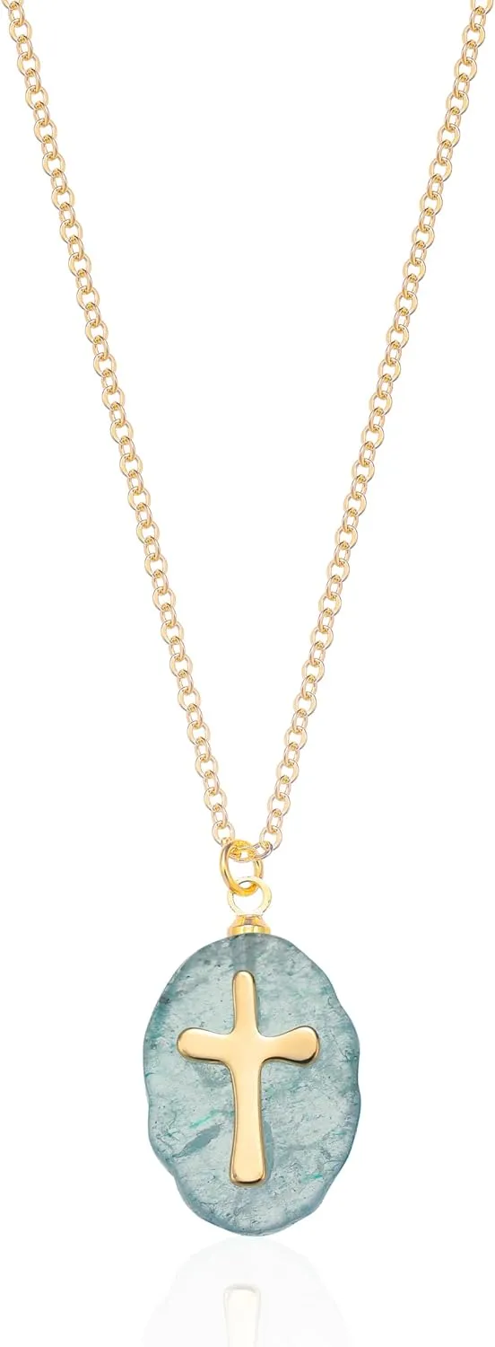 Cross Necklace for Women 14K Gold Plated Crystal Pendant Necklace Handmade Gem Necklaces Dainty Gold Necklaces for Women Trendy