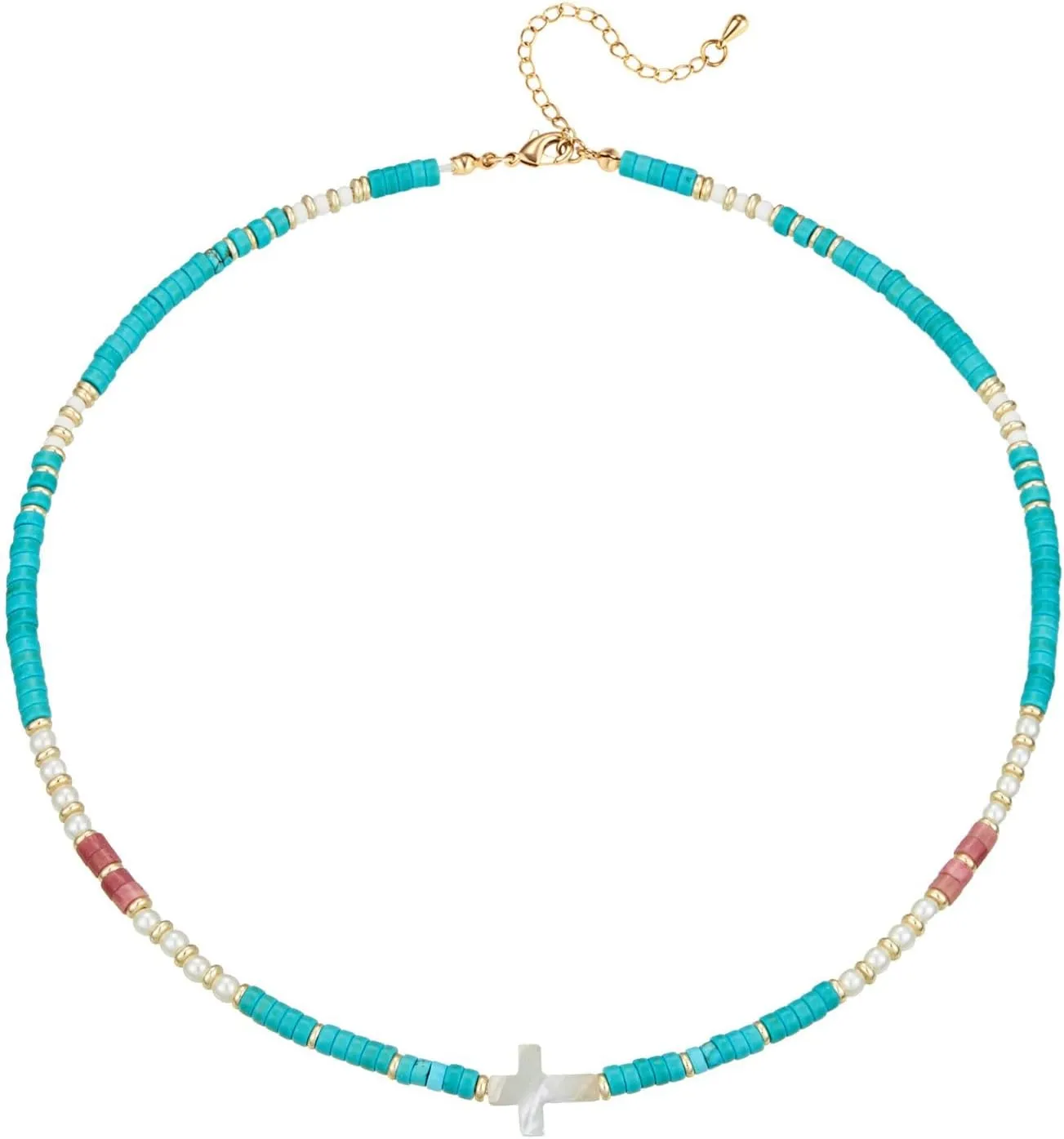 Cross Necklaces for Women Beaded Necklace Turquoise Beads Beaded Boho Choker Natural Stone Faith Pendant Gemstone Necklaces Choker Jewelry Style 2 Pearl