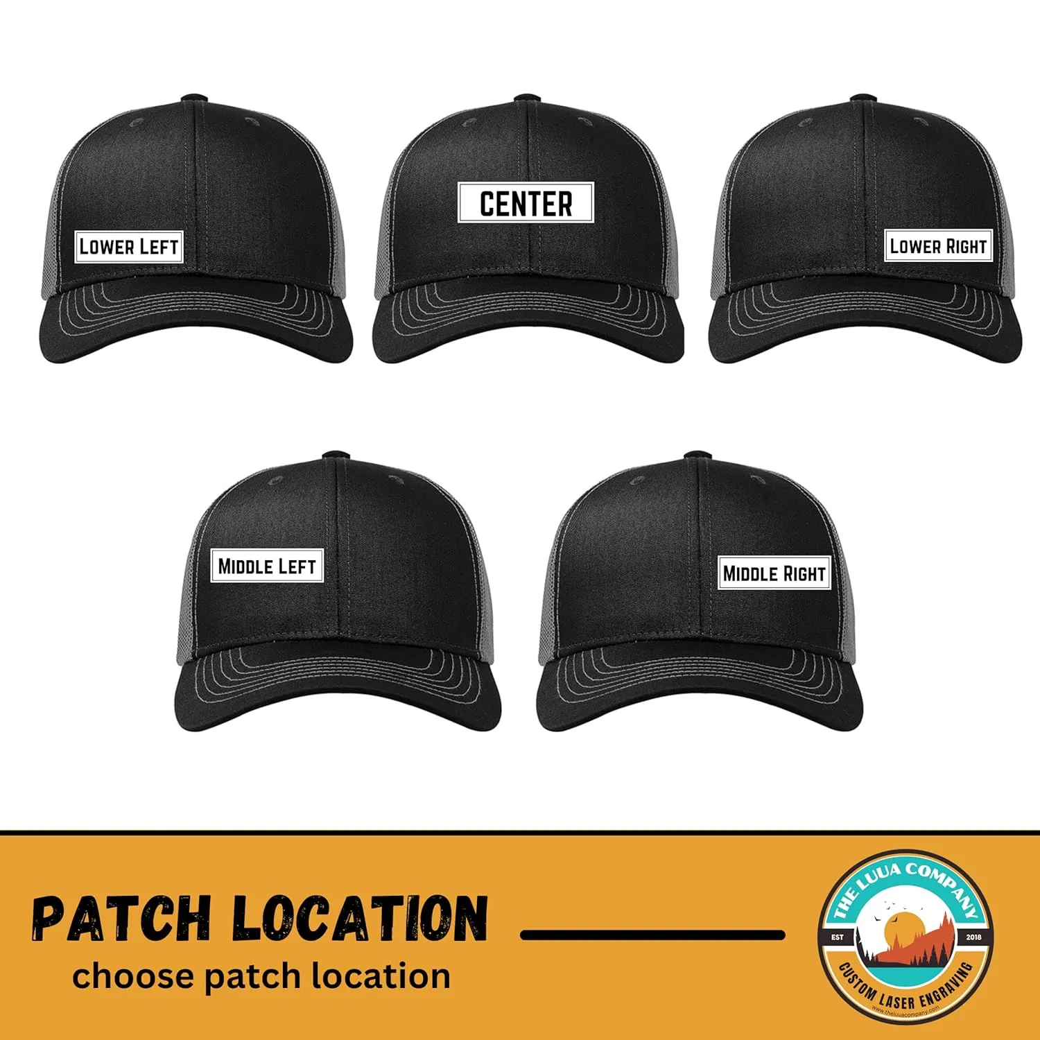 Custom Leather Patch Richardson 112 Trucker Hat for Men & Women - 6 Panel Structured Baseball Cap with Snapback Enclosure (Single, black/charcoal)