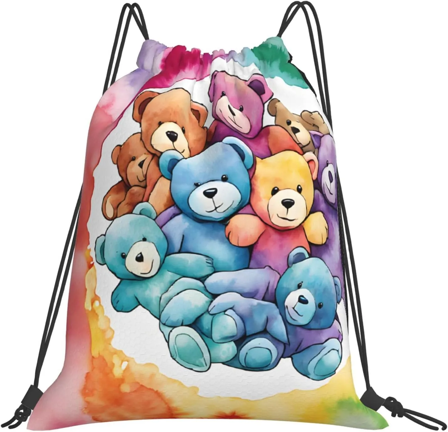 (Dancing Thanksgiving Bear) Drawstring Backpack Drawstring Gym Bag Foldable Water Drawstring Bags Draw String Back Bag For Shopping Sport Yoga Travel, Swimming, Beach