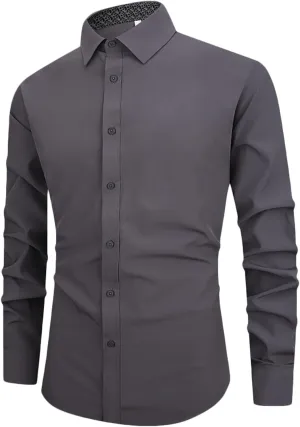 Dgoopd Business Dress Shirts for Men Wrinkle Resistant Button Down Shirt Long Sleeve Regular Fit Dress Shirts
