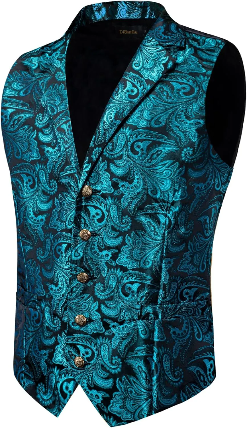 DiBanGu Men's Vest with Bow Tie with Tie Ring 5PCS Suit Vest and Bow Tie Handkerchief Cufflinks Set Formal