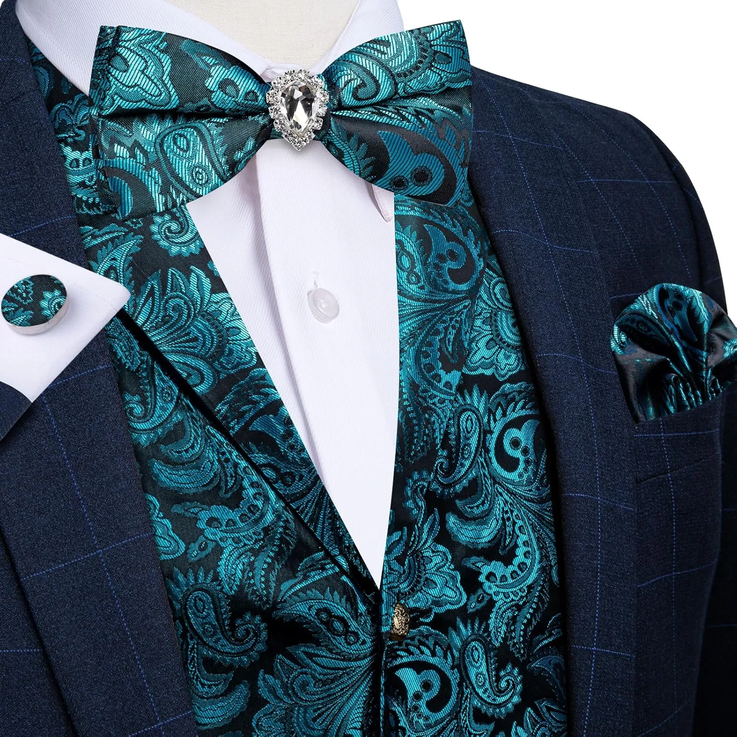 DiBanGu Men's Vest with Bow Tie with Tie Ring 5PCS Suit Vest and Bow Tie Handkerchief Cufflinks Set Formal