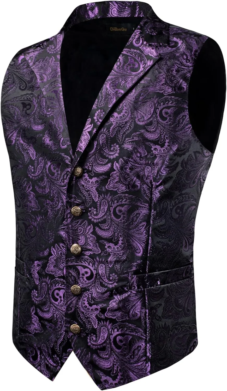 DiBanGu Men's Vest with Bow Tie with Tie Ring 5PCS Suit Vest and Bow Tie Handkerchief Cufflinks Set Formal