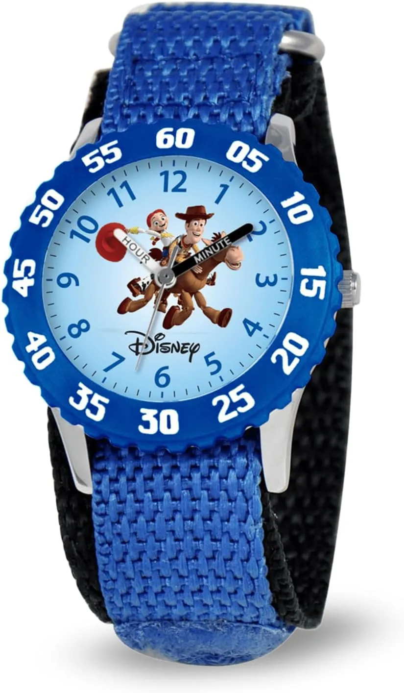 Disney Toy Story Kids' Bezel Stainless Steel Time Teacher Analog Nylon Strap Watch