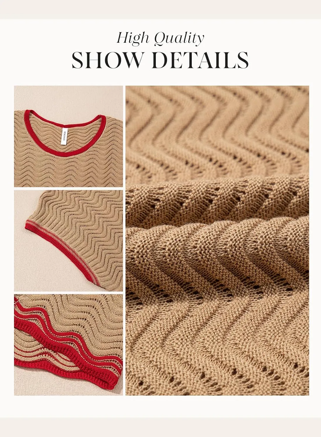 Dokotoo Womens Summer Tops Casual Short Sleeve Wavy Crochet Crewneck Color Block Lightweight Knit Loose Pullover Sweaters