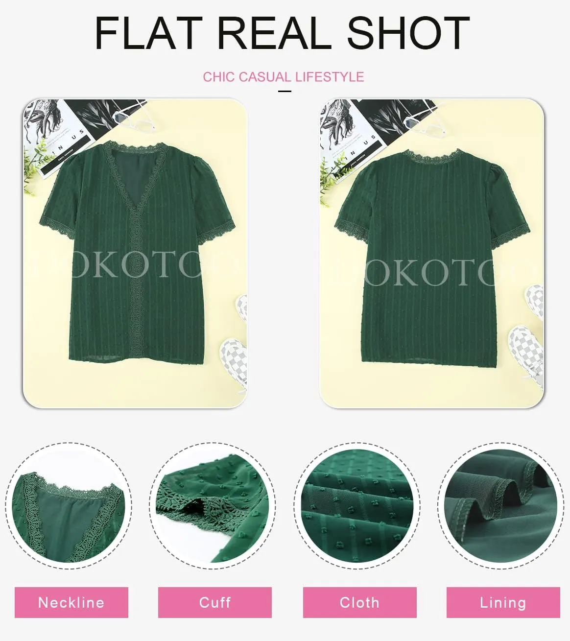 Dokotoo Women's V Neck Lace Crochet Tunic Tops Flowy Casual Blouses Shirts