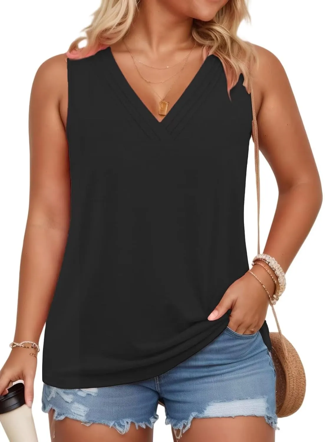 DOLNINE Women's Plus Size Tank Tops V Neck Sleeveless Shirts Casual Summer Fashion Tunic Blouses