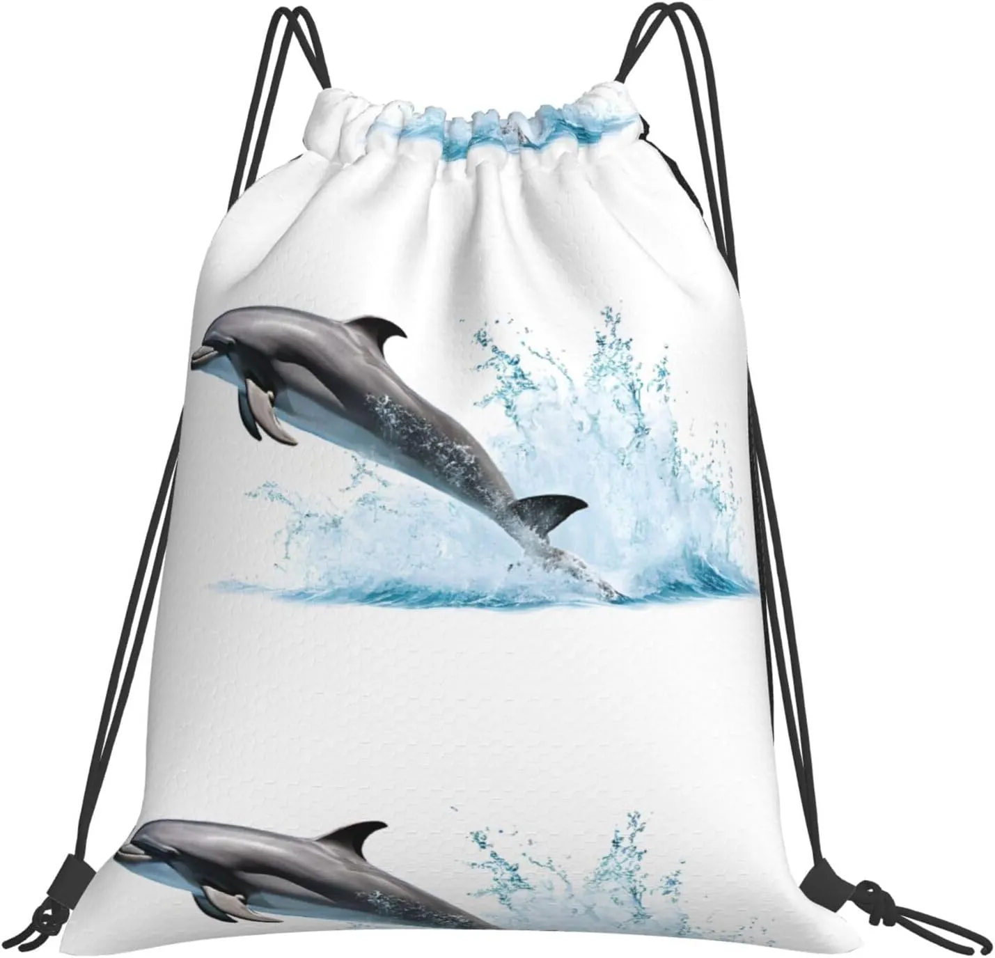(Dolphin Print) Drawstring Backpack Drawstring Gym Bag Foldable Water Drawstring Bags Draw String Back Bag For Shopping Sport Yoga Travel, Swimming, Beach