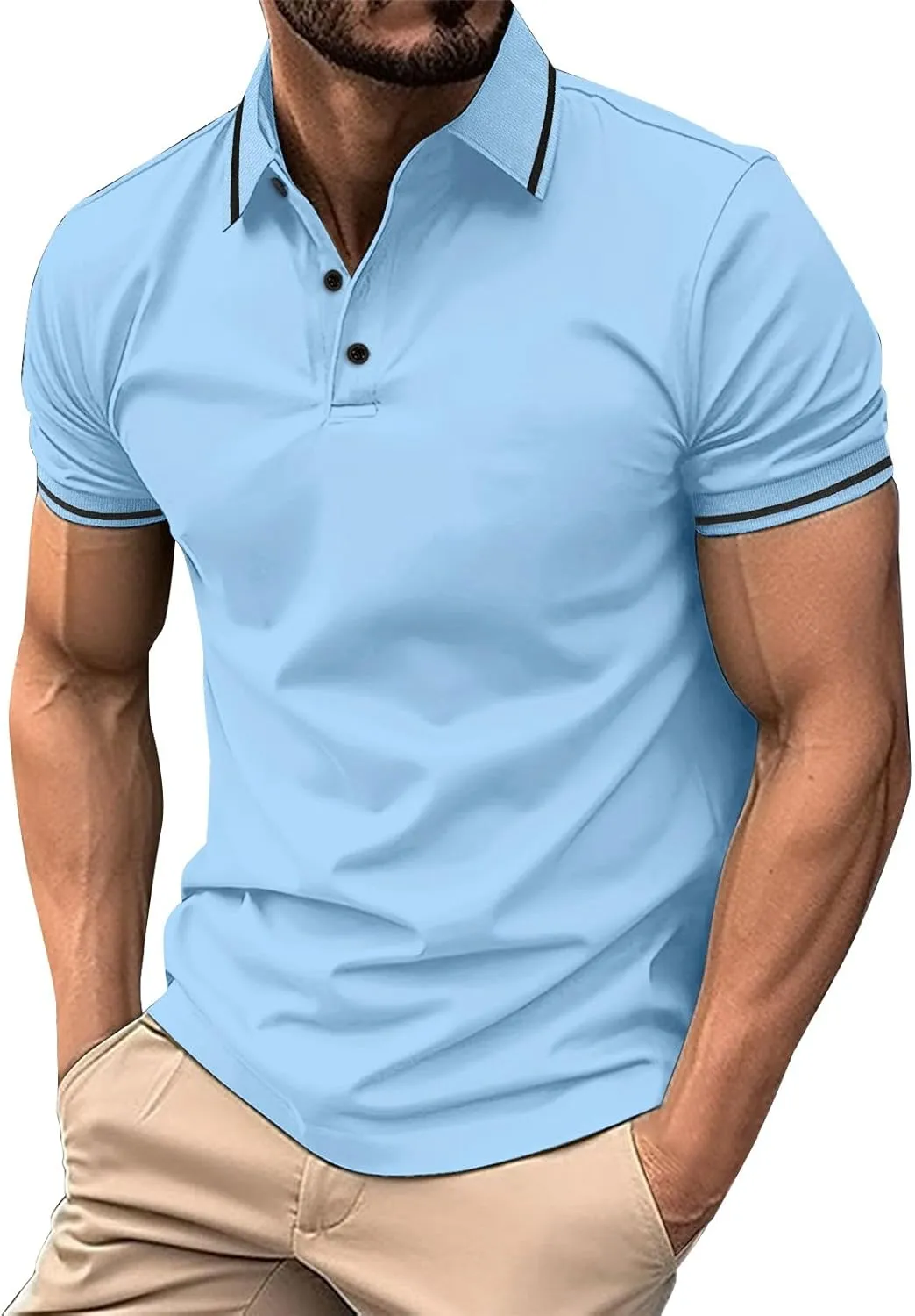 DOPOCQ Mens Polo Shirts Casual Short Sleeve Button Lapel Golf Tee Shirts Summer Fashion Solid Color Cozy Basic Tshirts