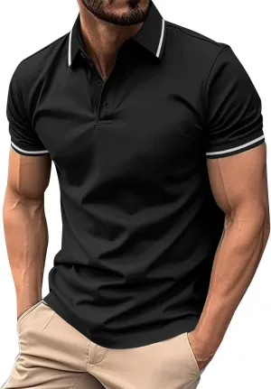 DOPOCQ Mens Polo Shirts Casual Short Sleeve Button Lapel Golf Tee Shirts Summer Fashion Solid Color Cozy Basic Tshirts