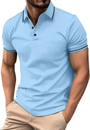DOPOCQ Mens Polo Shirts Casual Short Sleeve Button Lapel Golf Tee Shirts Summer Fashion Solid Color Cozy Basic Tshirts