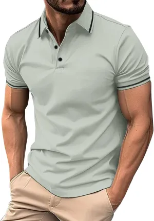 DOPOCQ Mens Polo Shirts Casual Short Sleeve Button Lapel Golf Tee Shirts Summer Fashion Solid Color Cozy Basic Tshirts