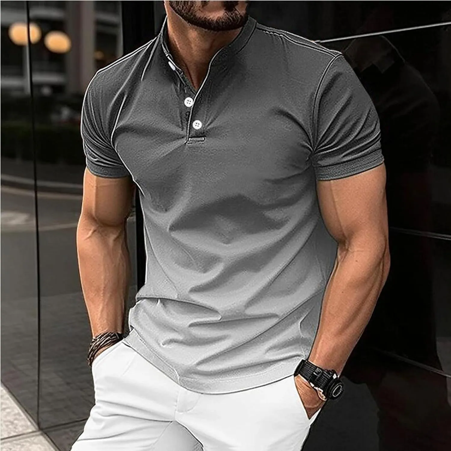 DOPOCQ Mens Polo Shirts Casual Short Sleeve Button Lapel Golf Tee Shirts Summer Fashion Solid Color Cozy Basic Tshirts