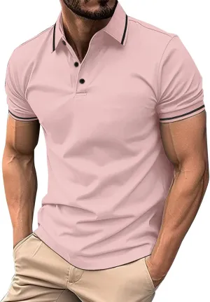 DOPOCQ Mens Polo Shirts Casual Short Sleeve Button Lapel Golf Tee Shirts Summer Fashion Solid Color Cozy Basic Tshirts