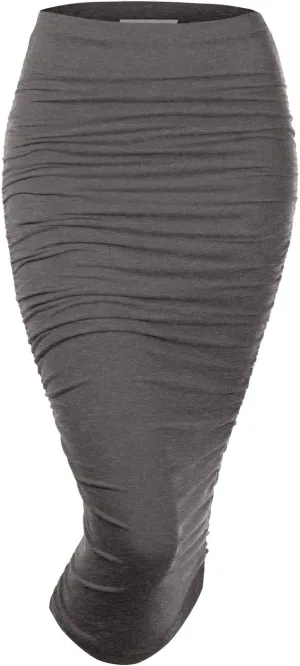 DOUBLJU Slim Fit Ruched Pencil Skirts for Women High Waisted Elastic Band Bodycon Shirring Skirt with Plus Size, Maxi Length