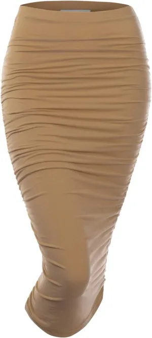 DOUBLJU Slim Fit Ruched Pencil Skirts for Women High Waisted Elastic Band Bodycon Shirring Skirt with Plus Size, Maxi Length