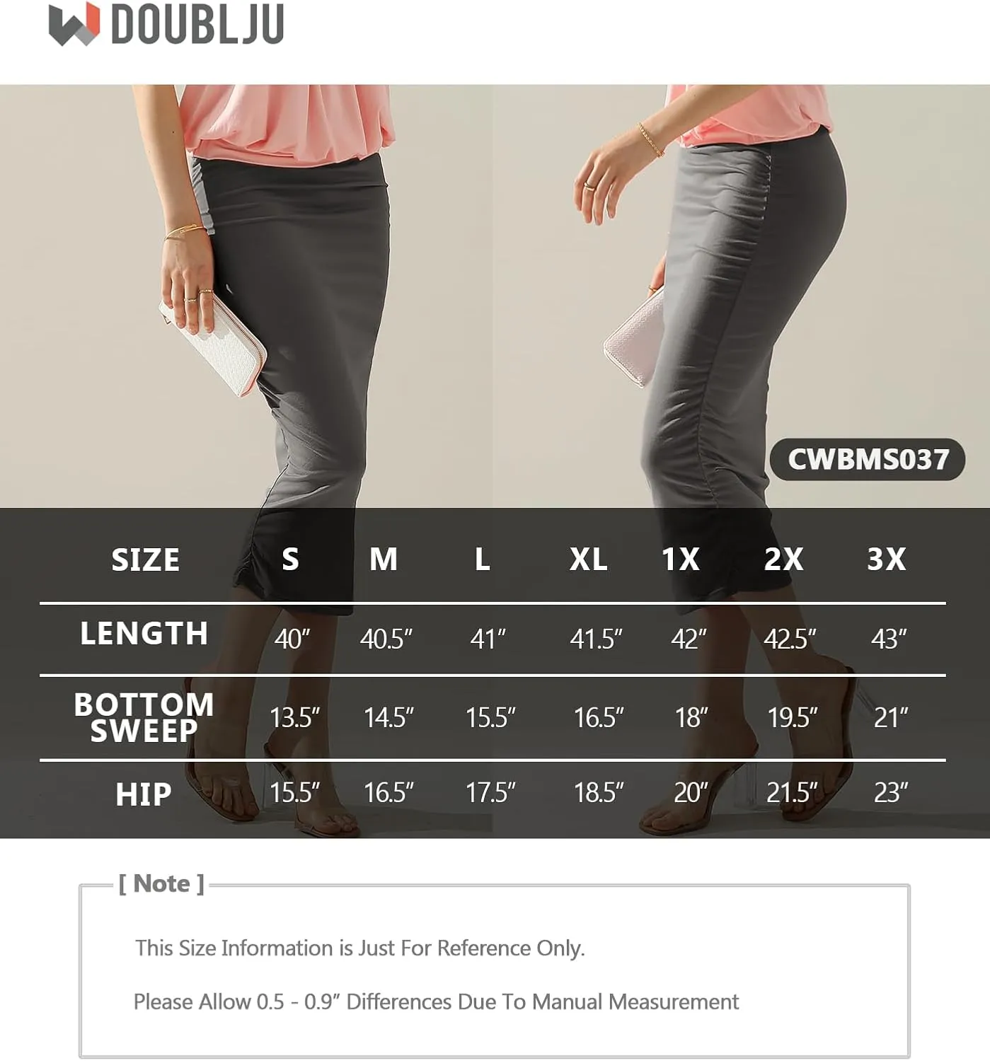 DOUBLJU Slim Fit Ruched Pencil Skirts for Women High Waisted Elastic Band Bodycon Shirring Skirt with Plus Size, Maxi Length