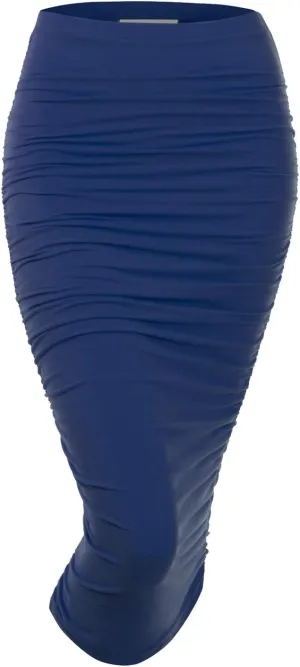 DOUBLJU Slim Fit Ruched Pencil Skirts for Women High Waisted Elastic Band Bodycon Shirring Skirt with Plus Size, Maxi Length