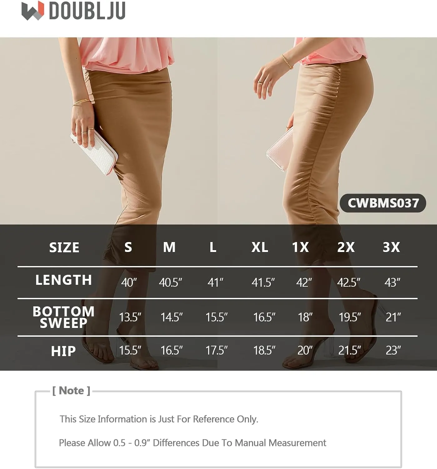 DOUBLJU Slim Fit Ruched Pencil Skirts for Women High Waisted Elastic Band Bodycon Shirring Skirt with Plus Size, Maxi Length