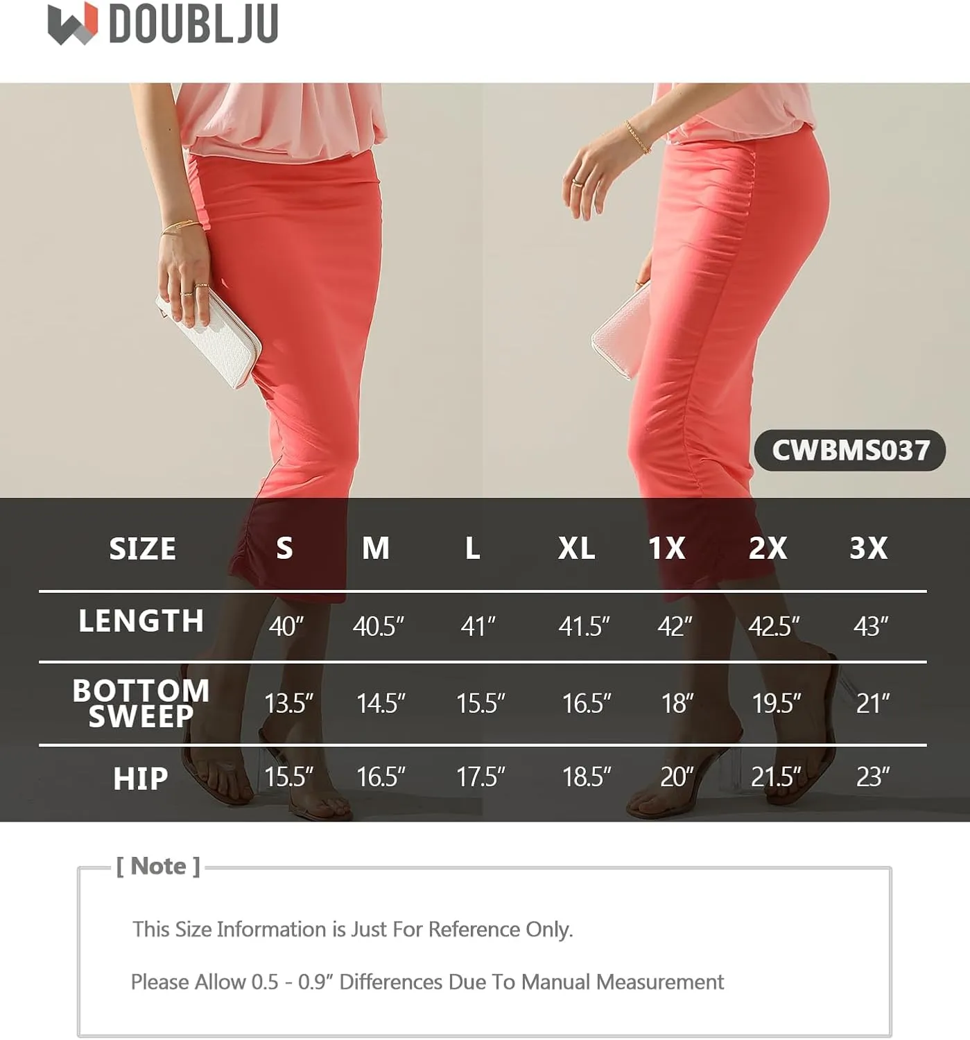 DOUBLJU Slim Fit Ruched Pencil Skirts for Women High Waisted Elastic Band Bodycon Shirring Skirt with Plus Size, Maxi Length