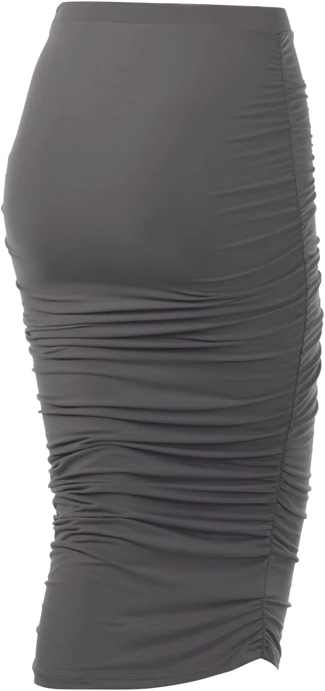 DOUBLJU Slim Fit Ruched Pencil Skirts for Women High Waisted Elastic Band Bodycon Shirring Skirt with Plus Size, Maxi Length