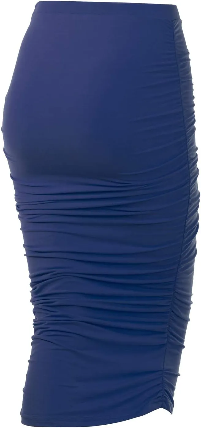 DOUBLJU Slim Fit Ruched Pencil Skirts for Women High Waisted Elastic Band Bodycon Shirring Skirt with Plus Size, Maxi Length